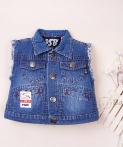 Áo khoác jeans PSB sát nách phối 2 túi ngang cho bé