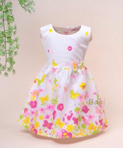 Đầm hoa bướm vải xô dễ thương cho bé gái