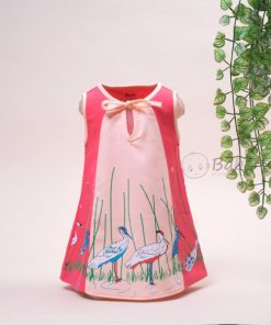 Đầm thun cát in hạc cho bé gái