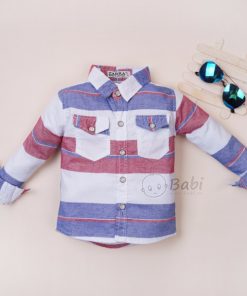 Áo sơ mi caro tay dài cho bé trai phối túi cực tây