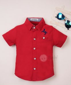 Áo sơ mi ngắn tay phối cổ caro sành điệu cho bé trai